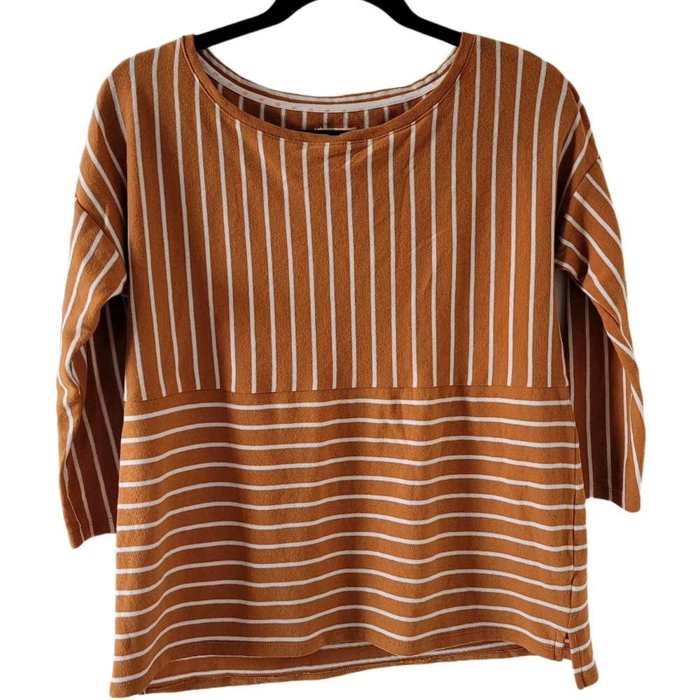 [Maison Jules] Striped Burnt Orange Top 3/4 Sleeve